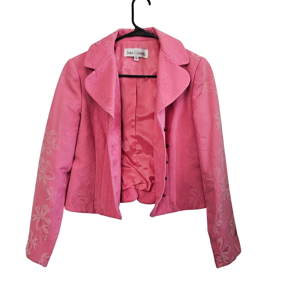 SARA‎ CAMPBELL Pink Floral Jacquard Blazer Jacket Size 6